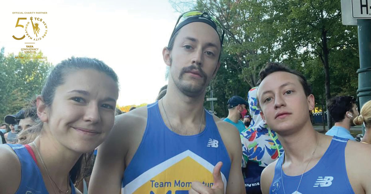 PHOTO: New Yorker Jake Hoyle (center) competed in the 2020 Summer Olympic Games as part of Team USA's Fencing squad, and now he's running with his cousin, Ash Hoyle (right) and girlfriend Leila Mantilla (left), for MDA Team Momentum in the TCS NYC Marathon November 7 to raise funds in support of a family member living with Duchenne muscular dystrophy.