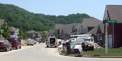 The neighborhood, drying out on the third day following the flood.